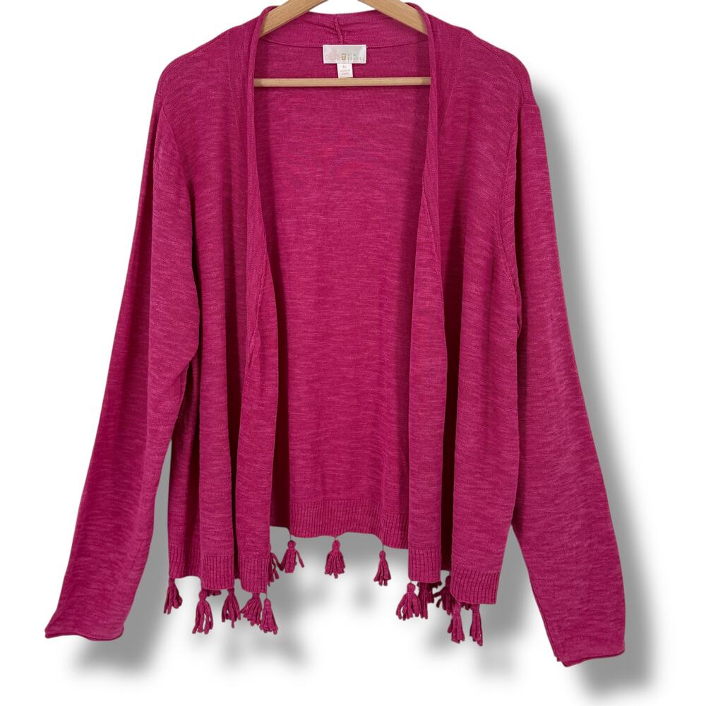 Belle by Kim Gravel Pink Open Front Tassel Hem Cardigan Sweater XL